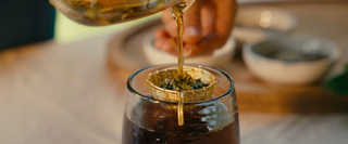 Close up of Loose Leaf Yaupon Tea being brewed 