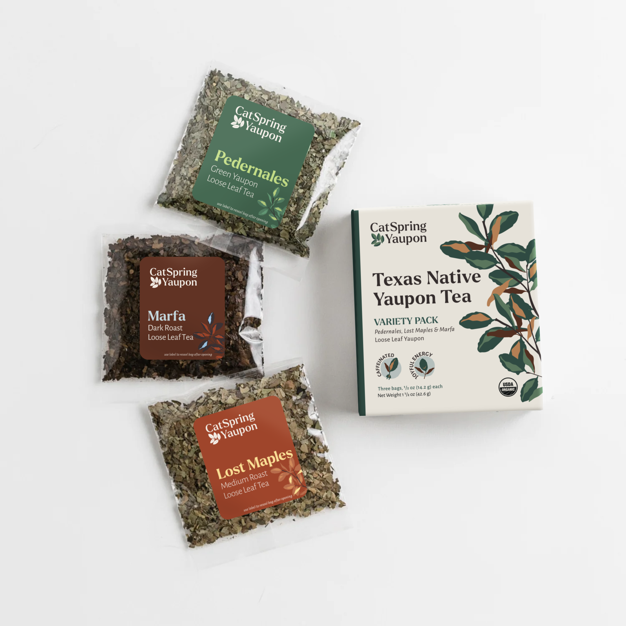 Loose Leaf Yaupon Variety Pack – 3 Signature Roasts – CatSpring Yaupon